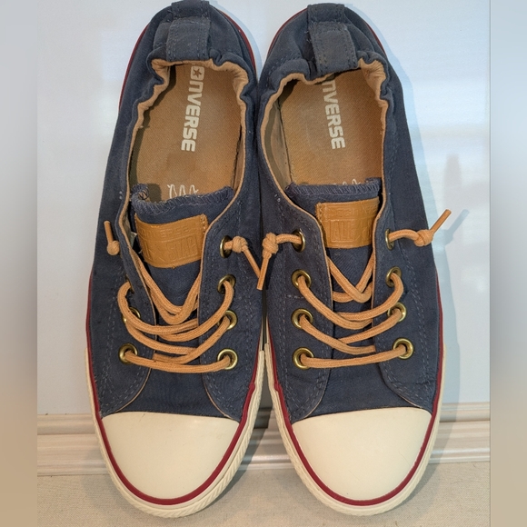 Converse Shoes - Converse Women's Blue Canvas Low-Top Sneakers with Tan Laces Size 9